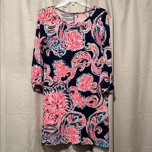 Lilly Pulitzer Linden Bright Navy Pop Up For The Halibut Shift Dress Size Small
